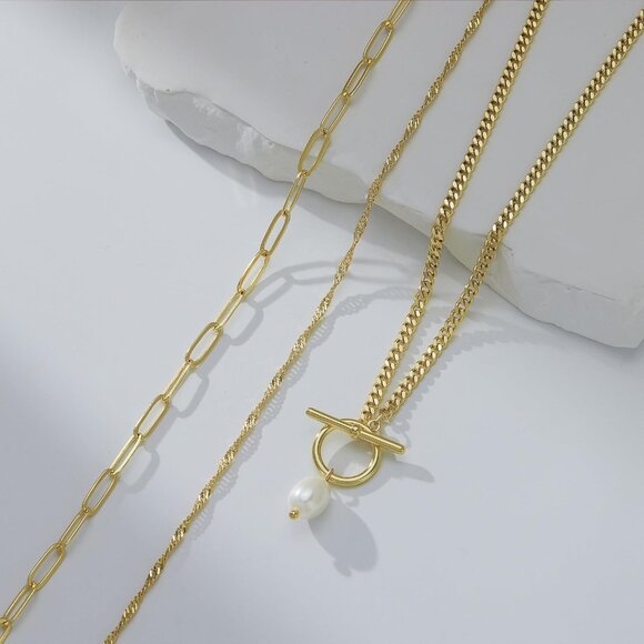 Women's Stackable Dainty Gold Plated Trendy Circle Chain Pendant Necklace - Picture 8 of 8